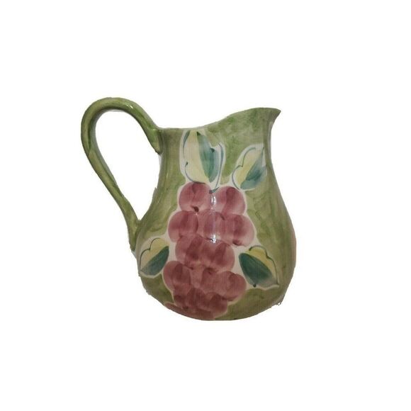 8" Wide Hand Painted Grapes Large Pitcher Made In Portugal Crate Barrel Frutuoso - Picture 1 of 4
